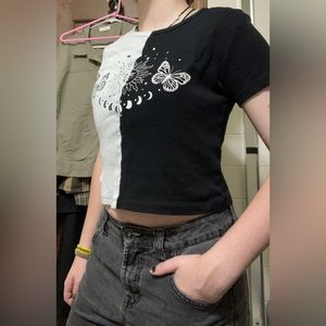 Black and white half and half sun shirt